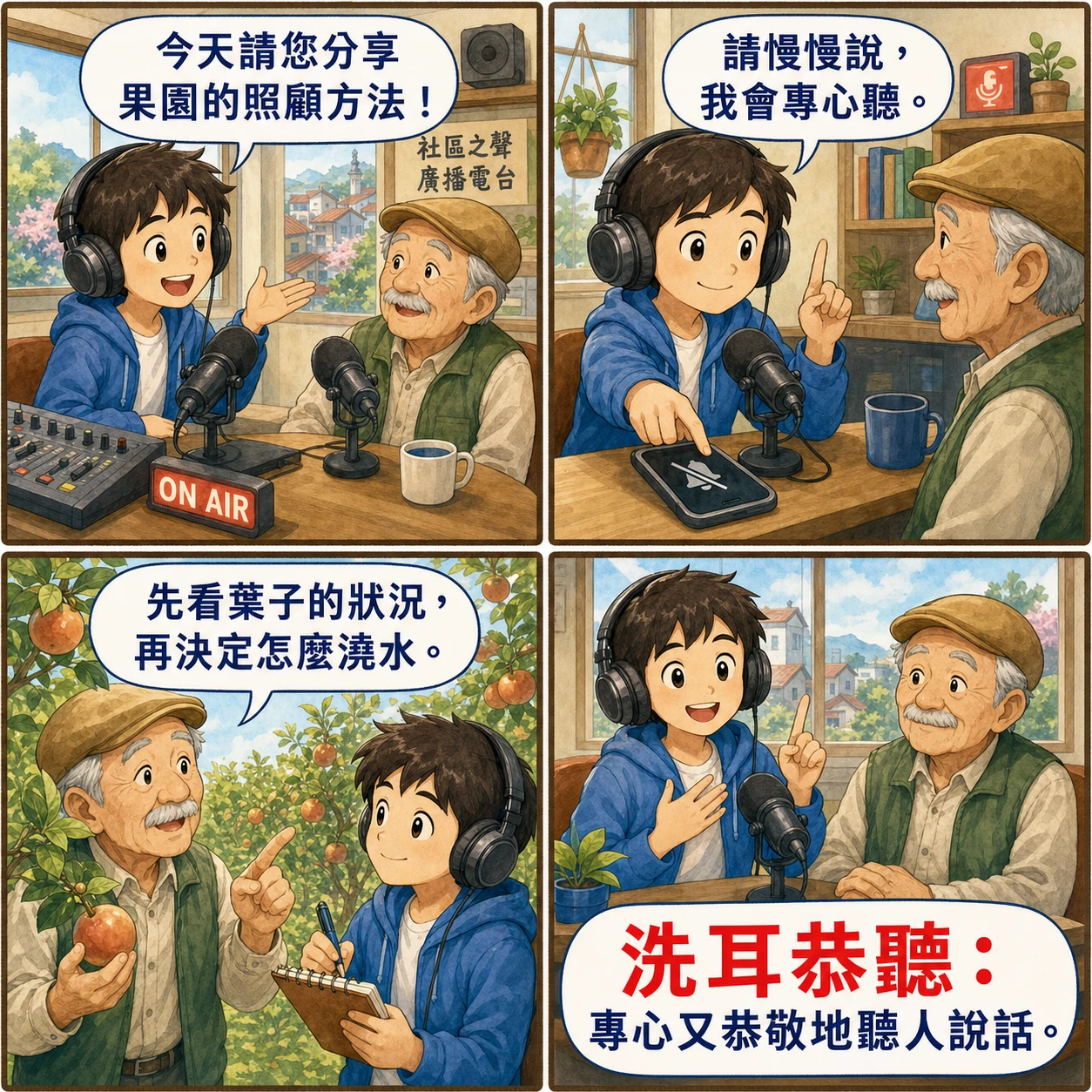 洗耳恭聽的 AI 生成成語漫畫