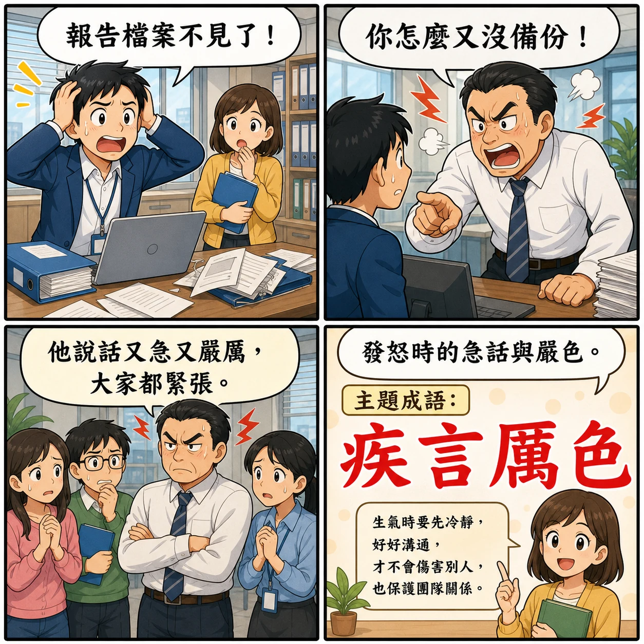 疾言厲色的 AI 生成成語漫畫