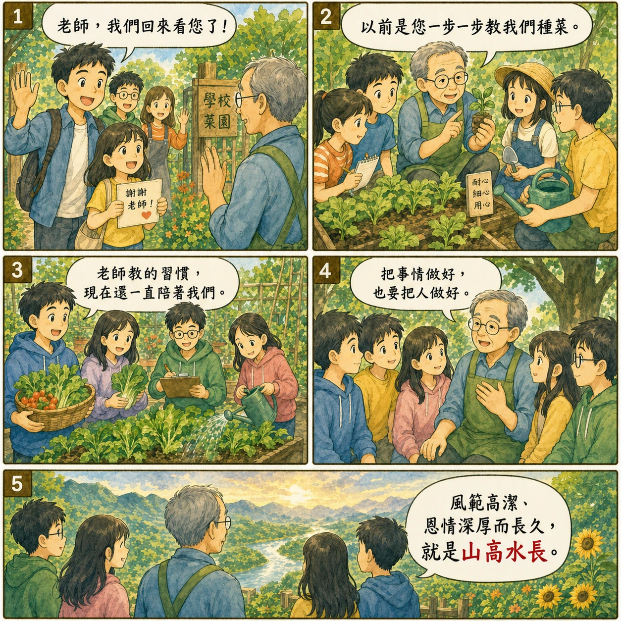 山高水長的 AI 生成成語漫畫
