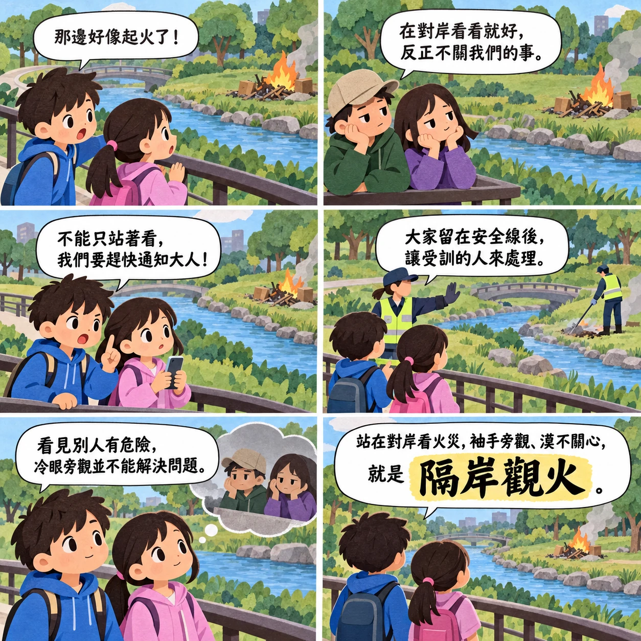 隔岸觀火的 AI 生成成語漫畫