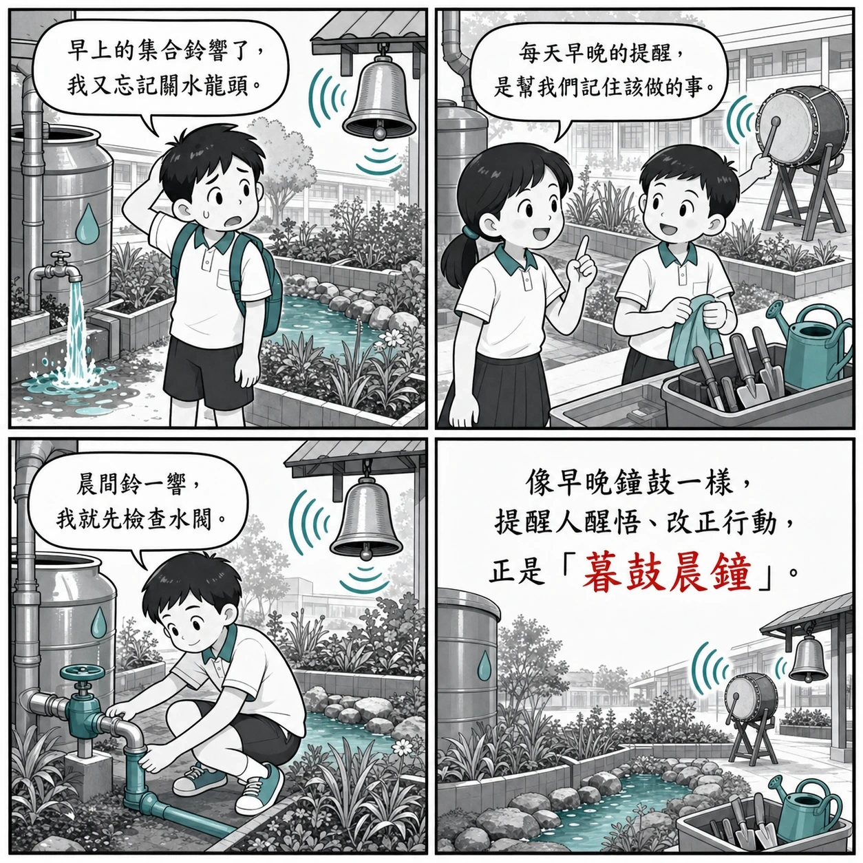 暮鼓晨鐘的 AI 生成成語漫畫