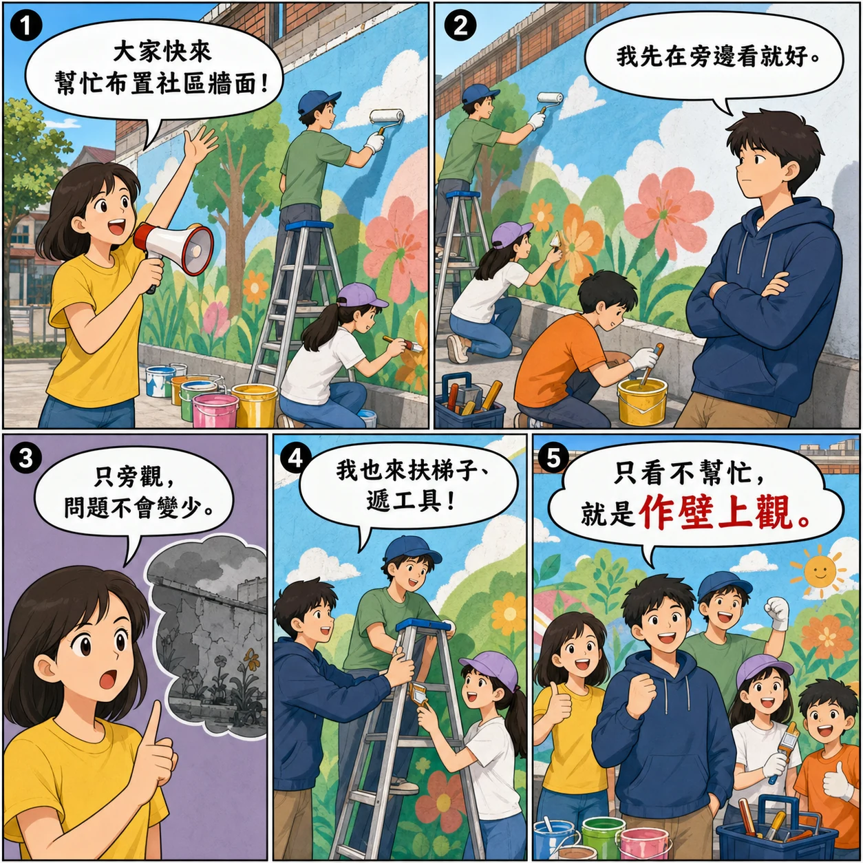 作壁上觀的 AI 生成成語漫畫