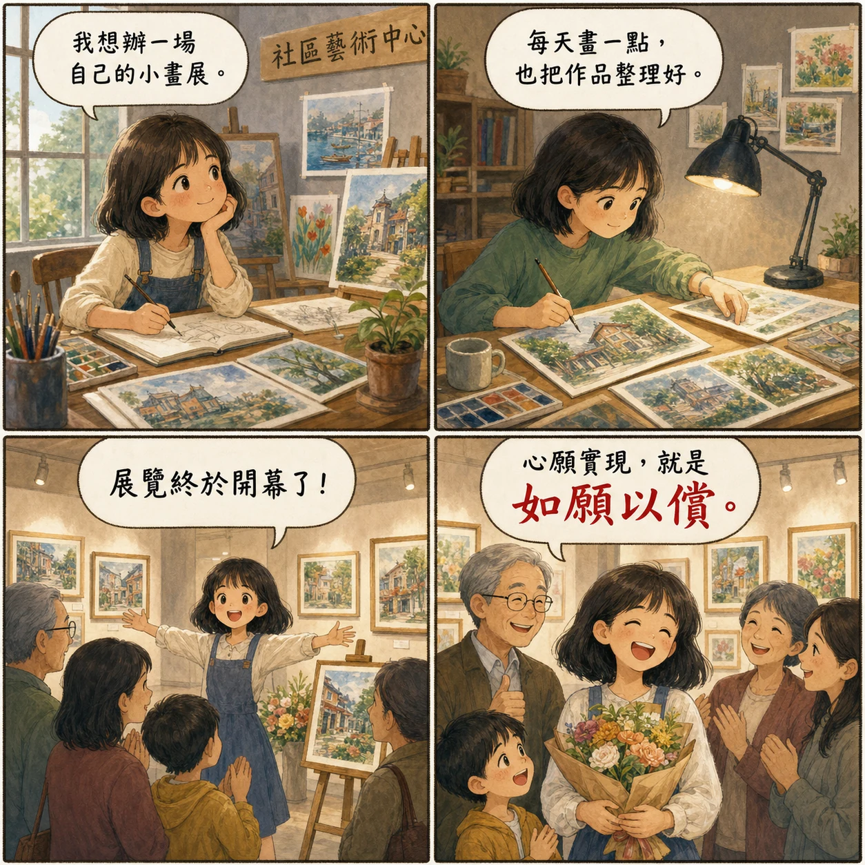 如願以償的 AI 生成成語漫畫