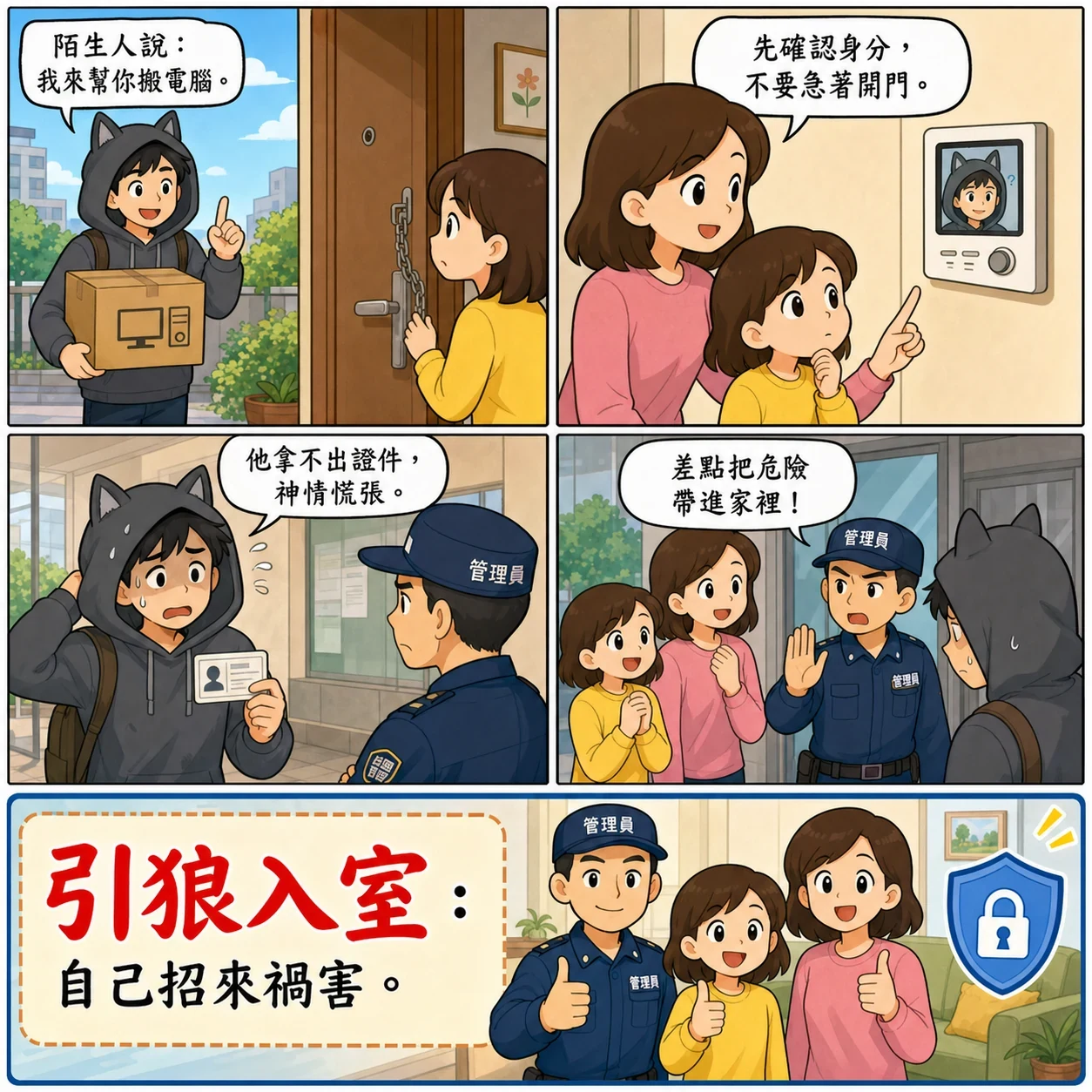 引狼入室的 AI 生成成語漫畫