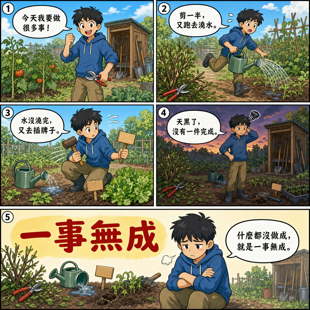一事無成的 AI 生成成語漫畫