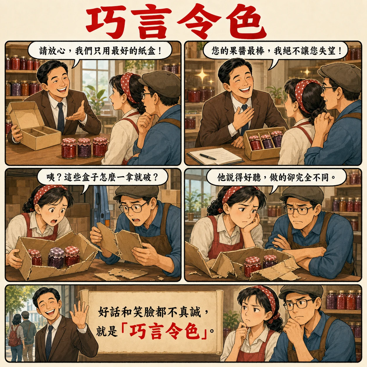 巧言令色的 AI 生成成語漫畫