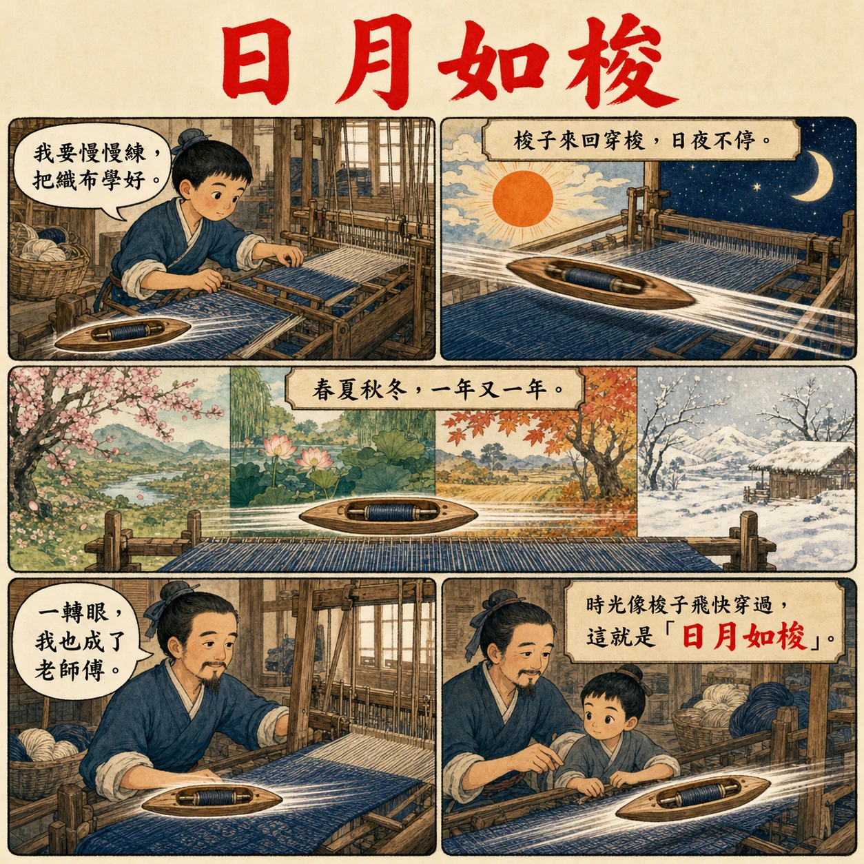 日月如梭的 AI 生成成語漫畫