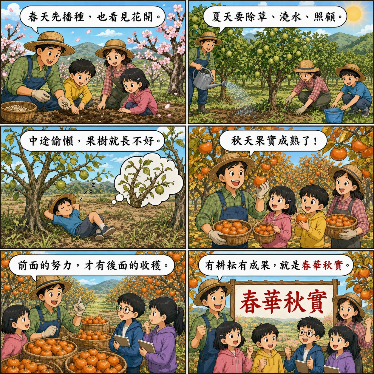 春華秋實的 AI 生成成語漫畫