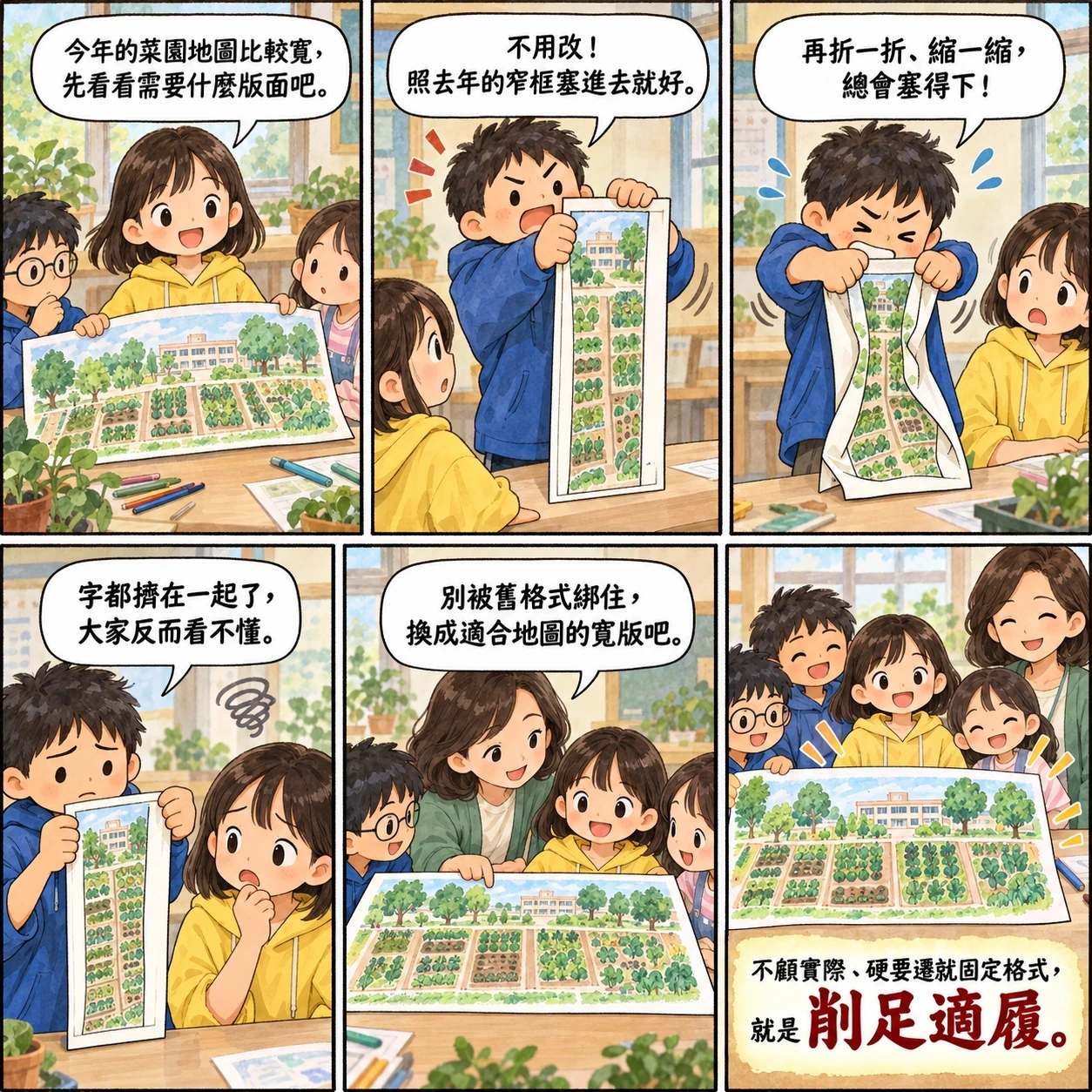 削足適履的 AI 生成成語漫畫