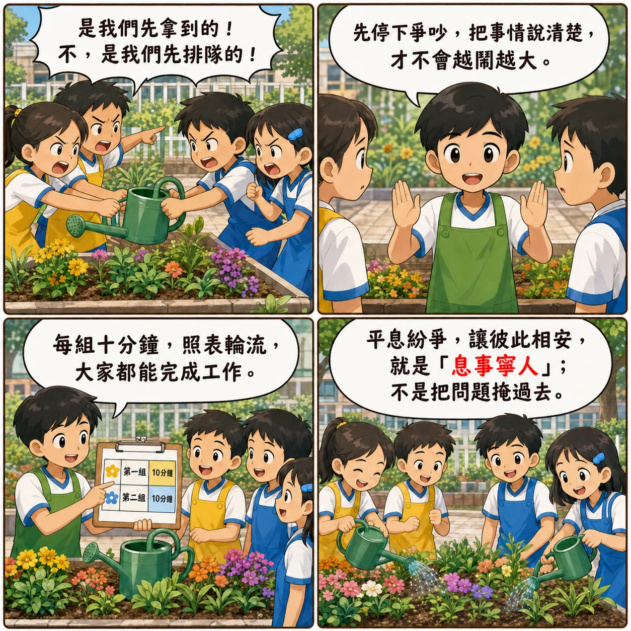 息事寧人的 AI 生成成語漫畫