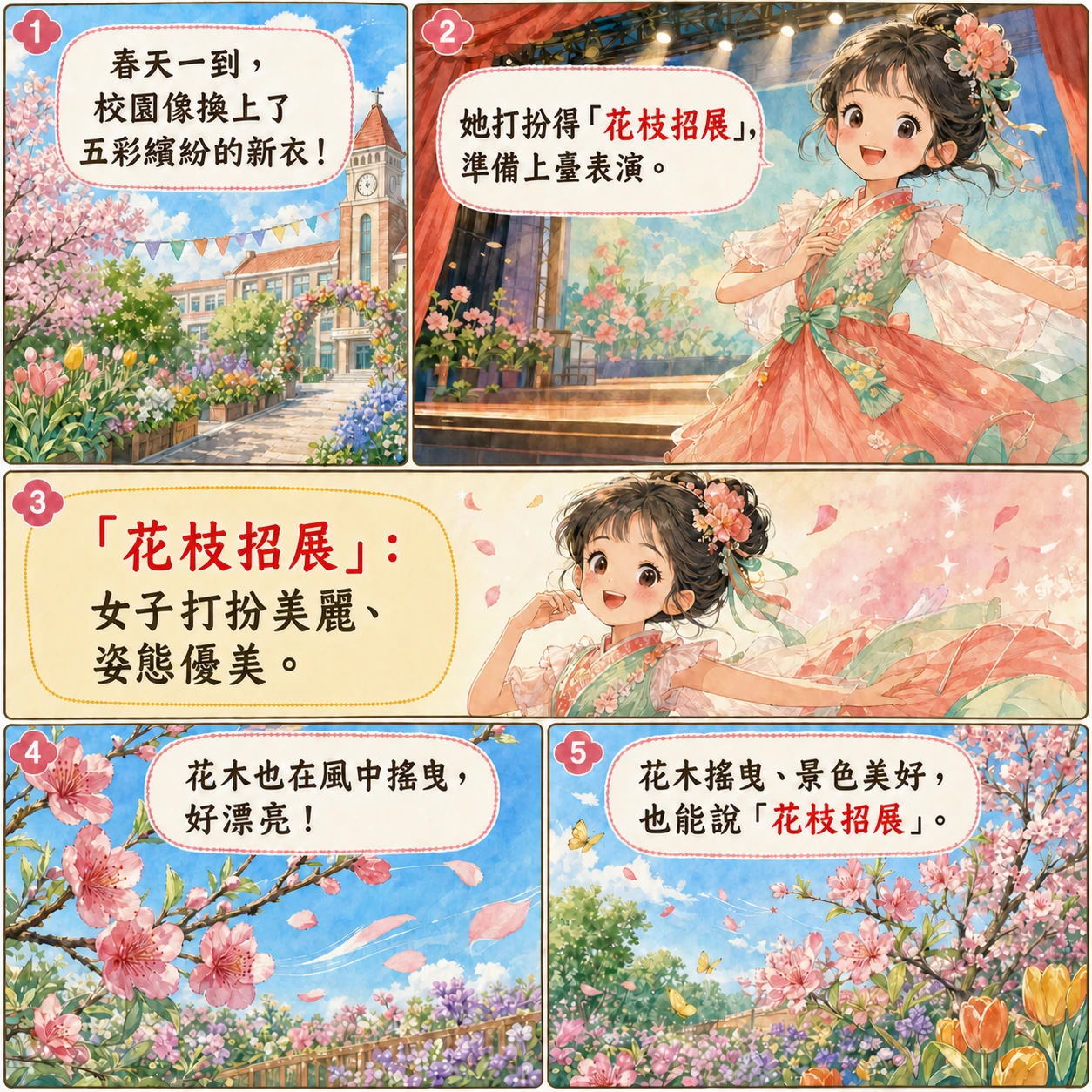 花枝招展的 AI 生成成語漫畫