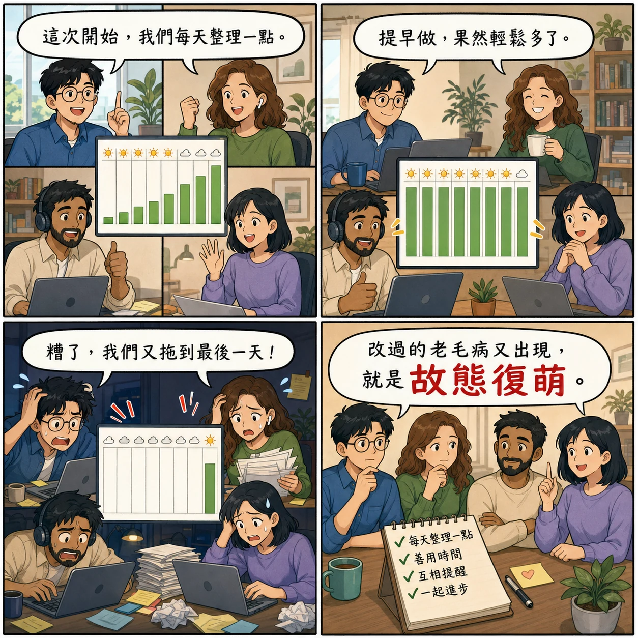 故態復萌的 AI 生成成語漫畫