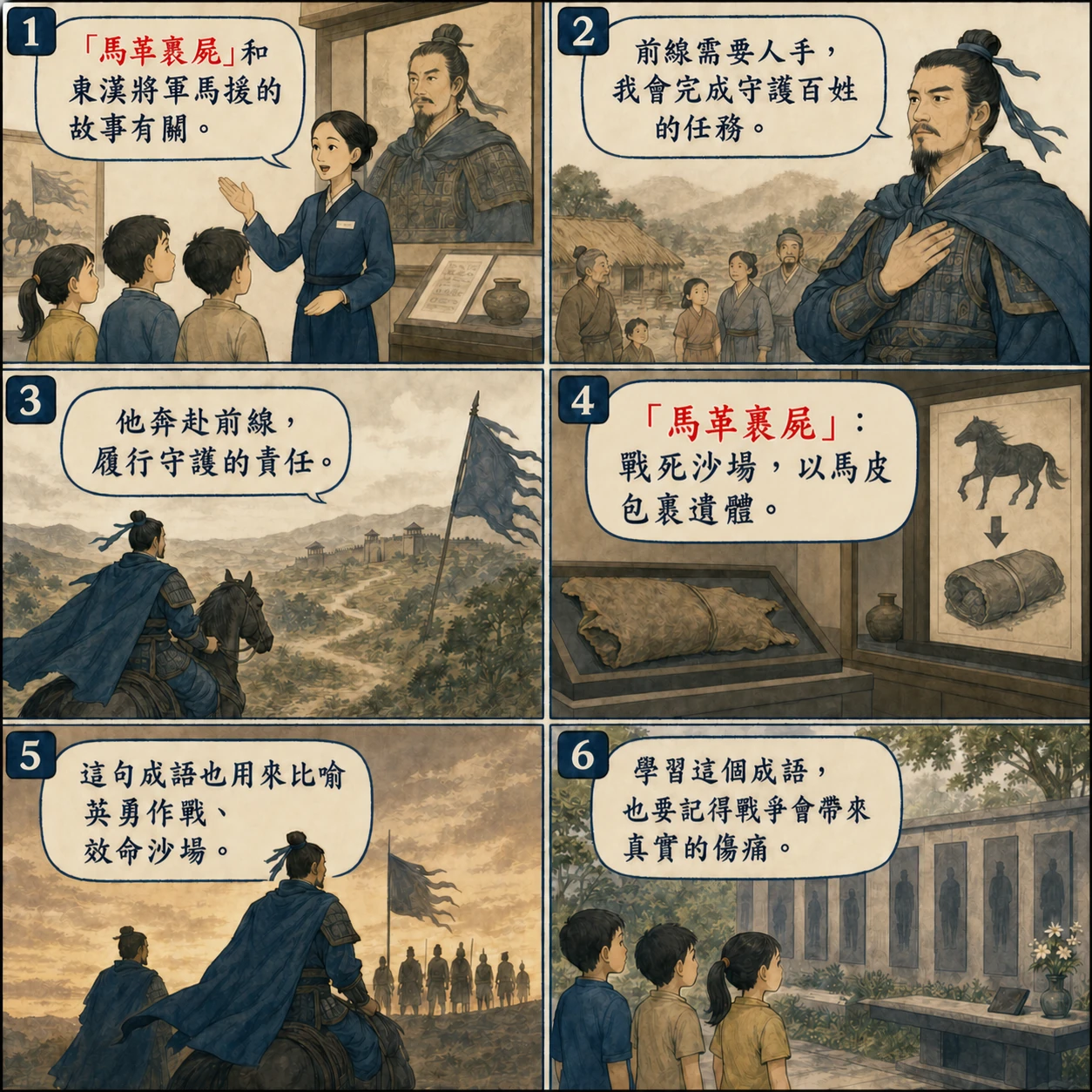 馬革裹屍的 AI 生成成語漫畫