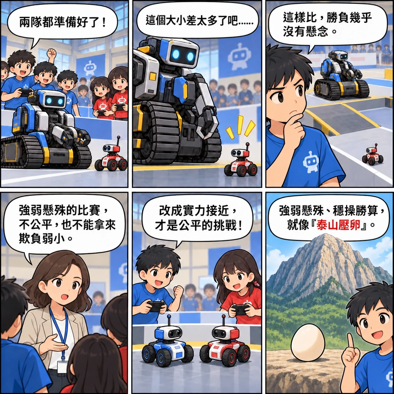 泰山壓卵的 AI 生成成語漫畫