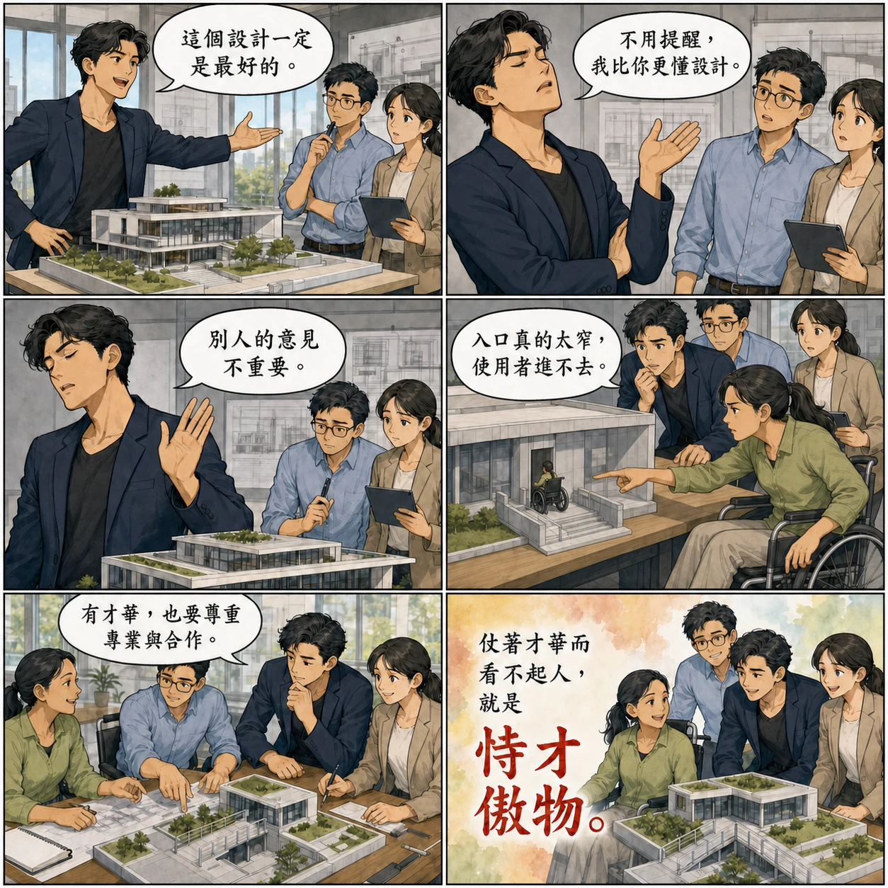 恃才傲物的 AI 生成成語漫畫