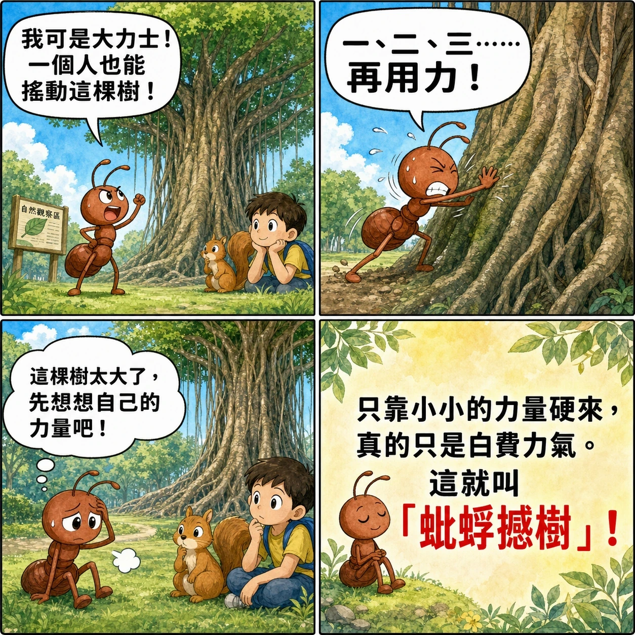 蚍蜉撼樹的 AI 生成成語漫畫