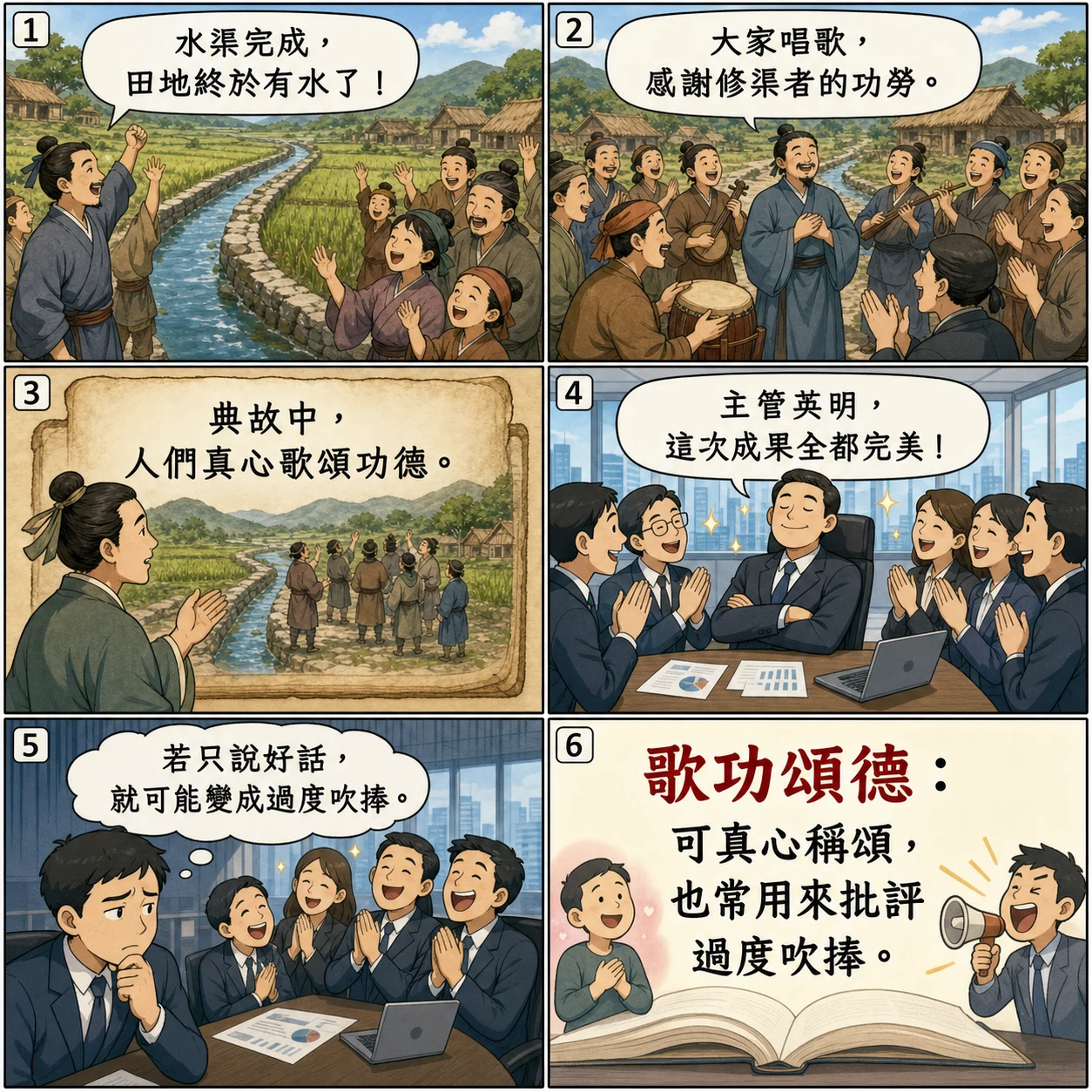 歌功頌德的 AI 生成成語漫畫