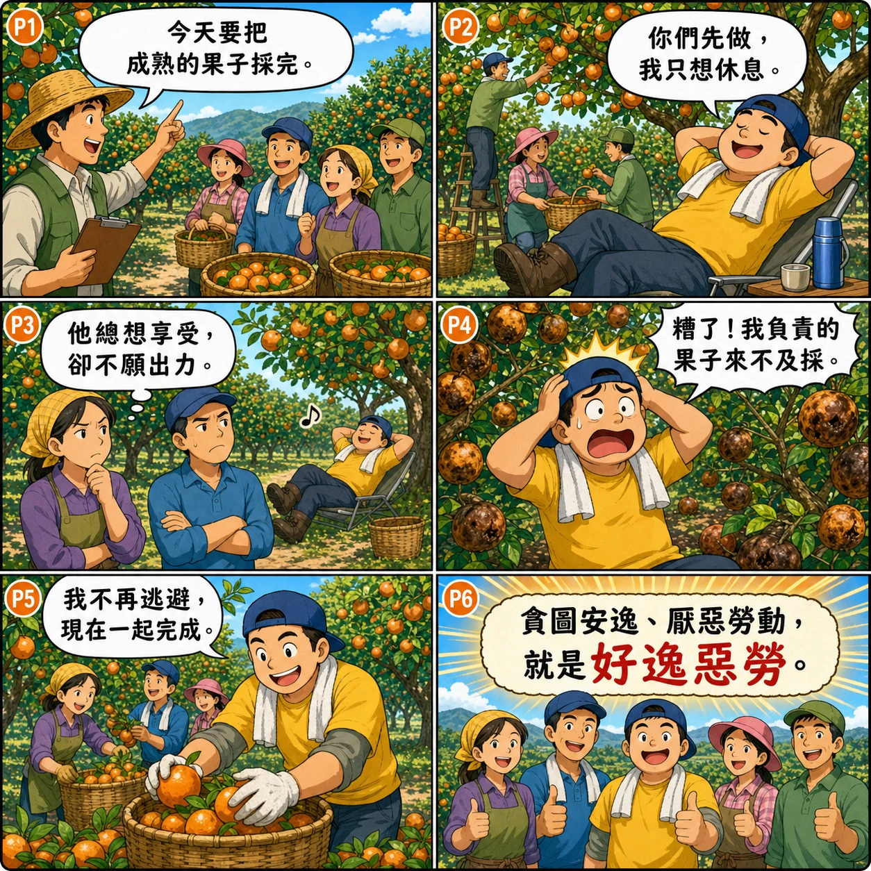 好逸惡勞的 AI 生成成語漫畫
