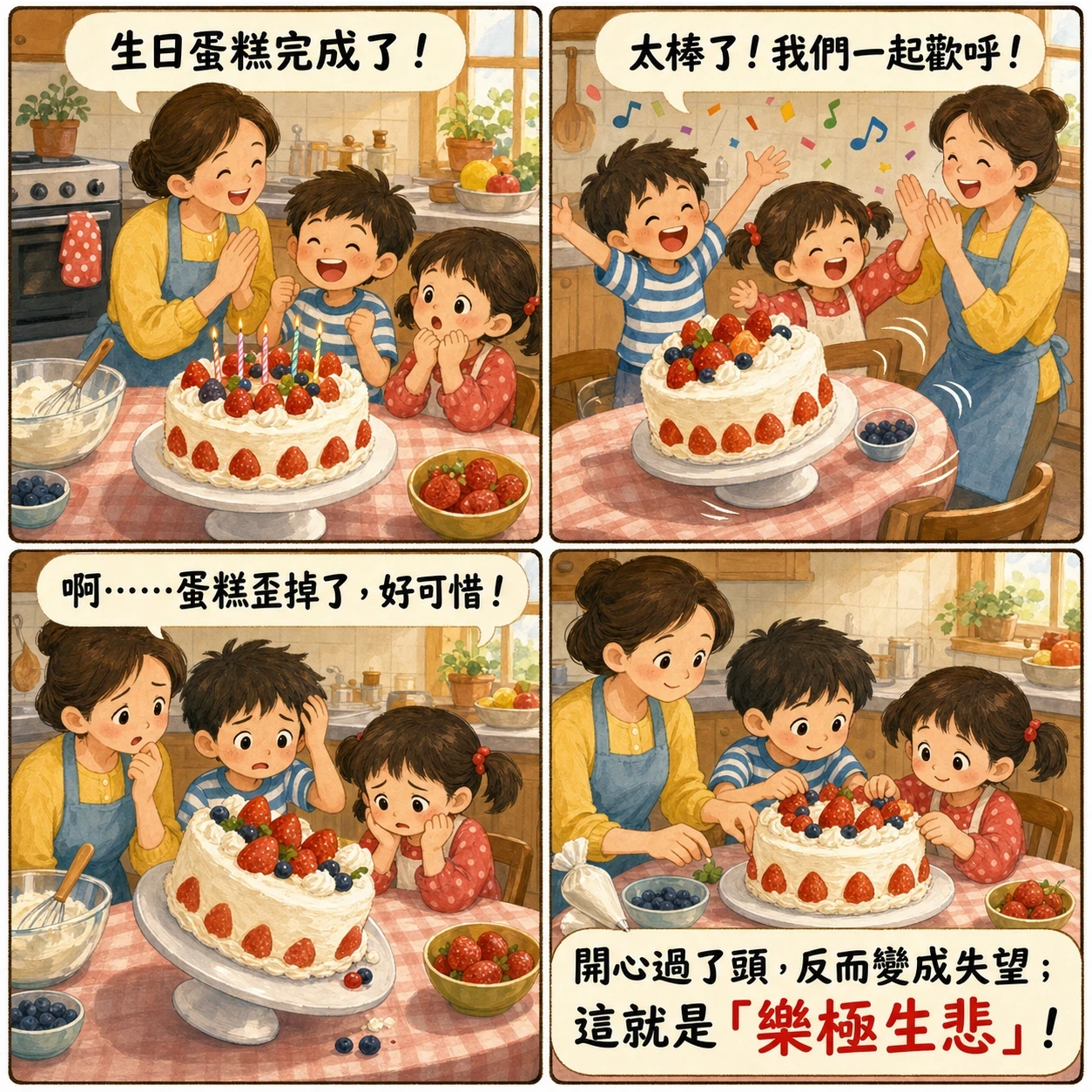 樂極生悲的 AI 生成成語漫畫