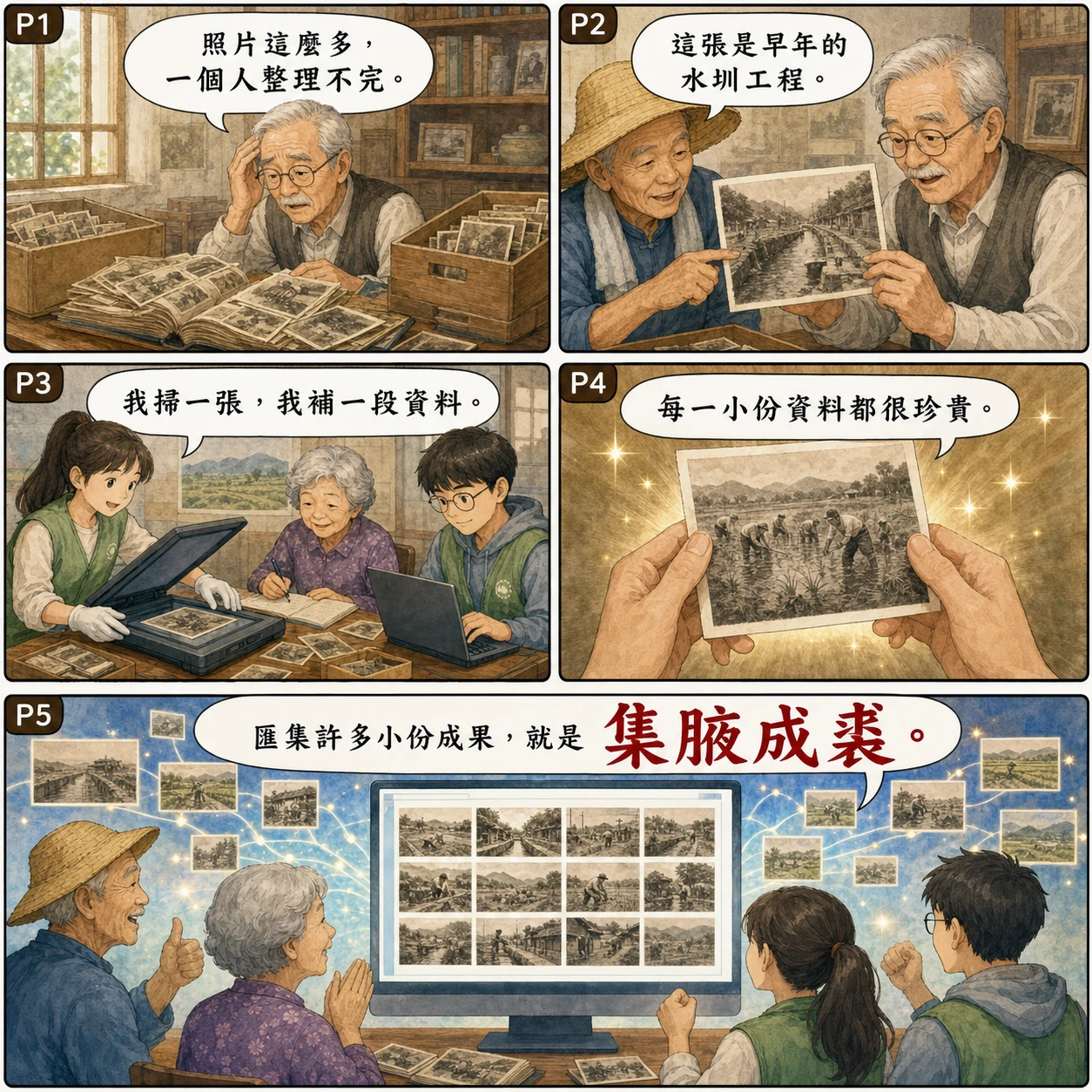 集腋成裘的 AI 生成成語漫畫