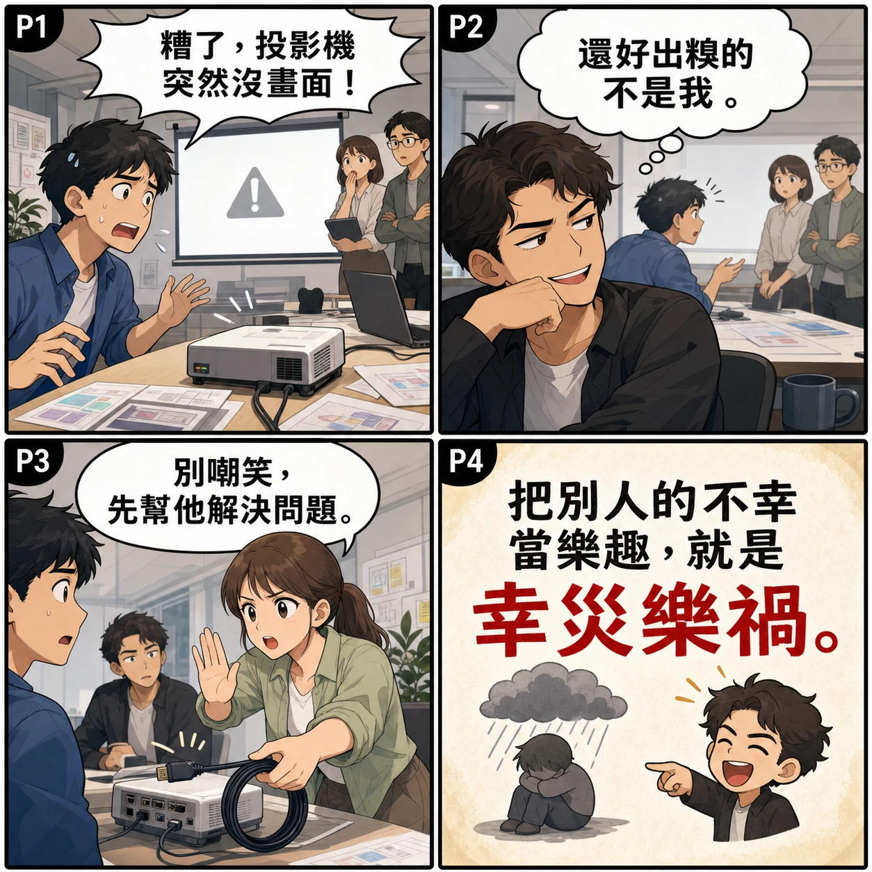 幸災樂禍的 AI 生成成語漫畫