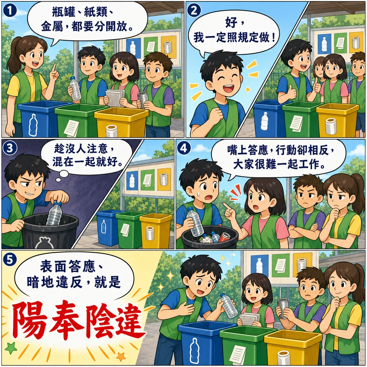 陽奉陰違的 AI 生成成語漫畫