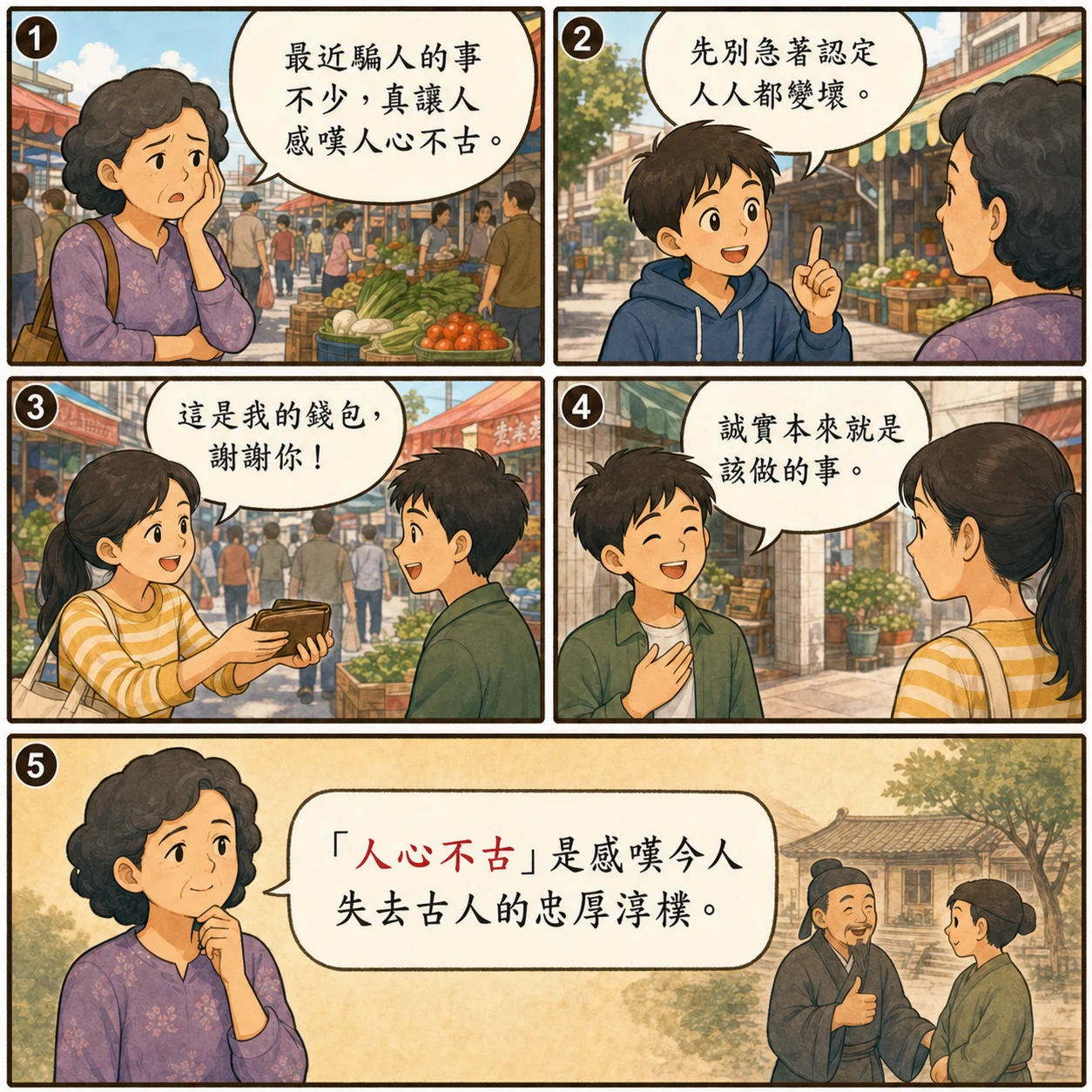 人心不古的 AI 生成成語漫畫