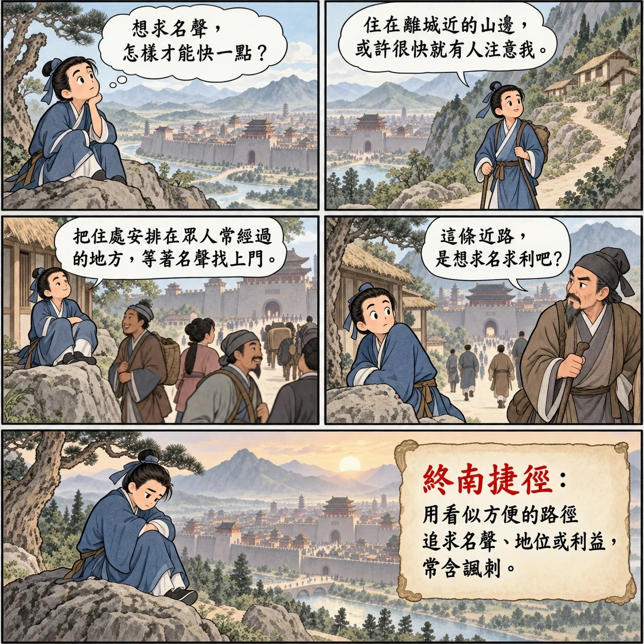 終南捷徑的 AI 生成成語漫畫
