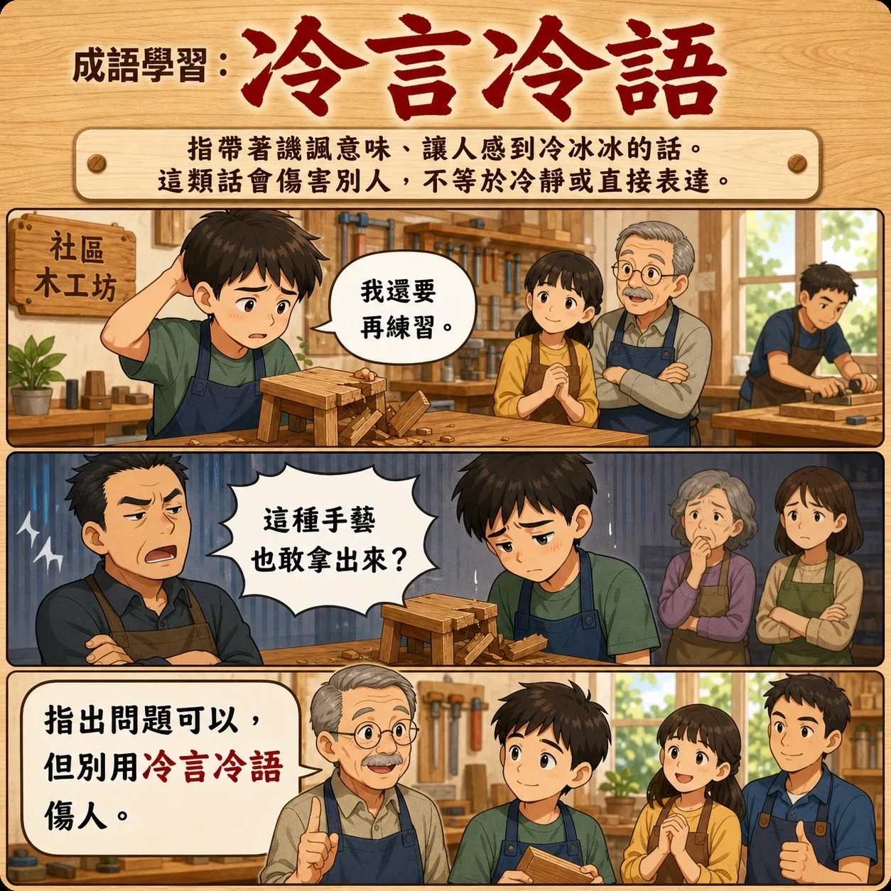 冷言冷語的 AI 生成成語漫畫