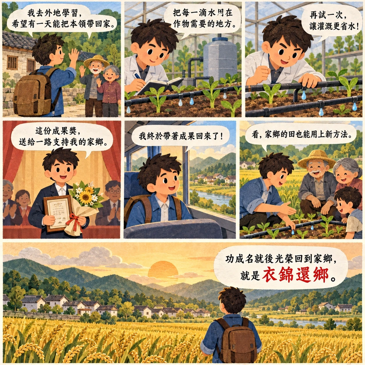 衣錦還鄉的 AI 生成成語漫畫