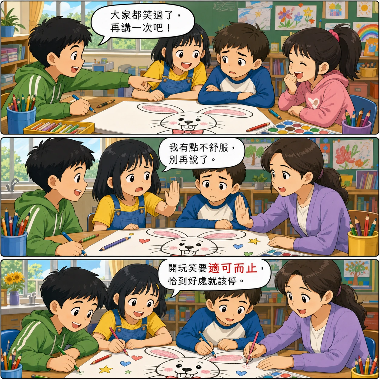 適可而止的 AI 生成成語漫畫