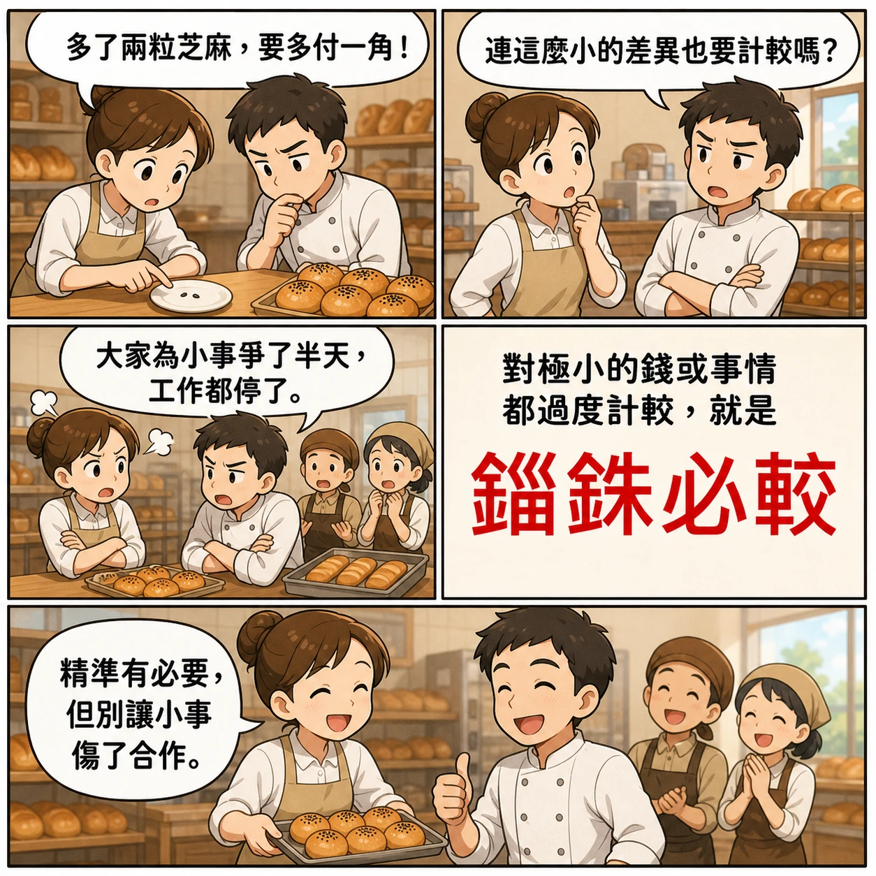 錙銖必較的 AI 生成成語漫畫