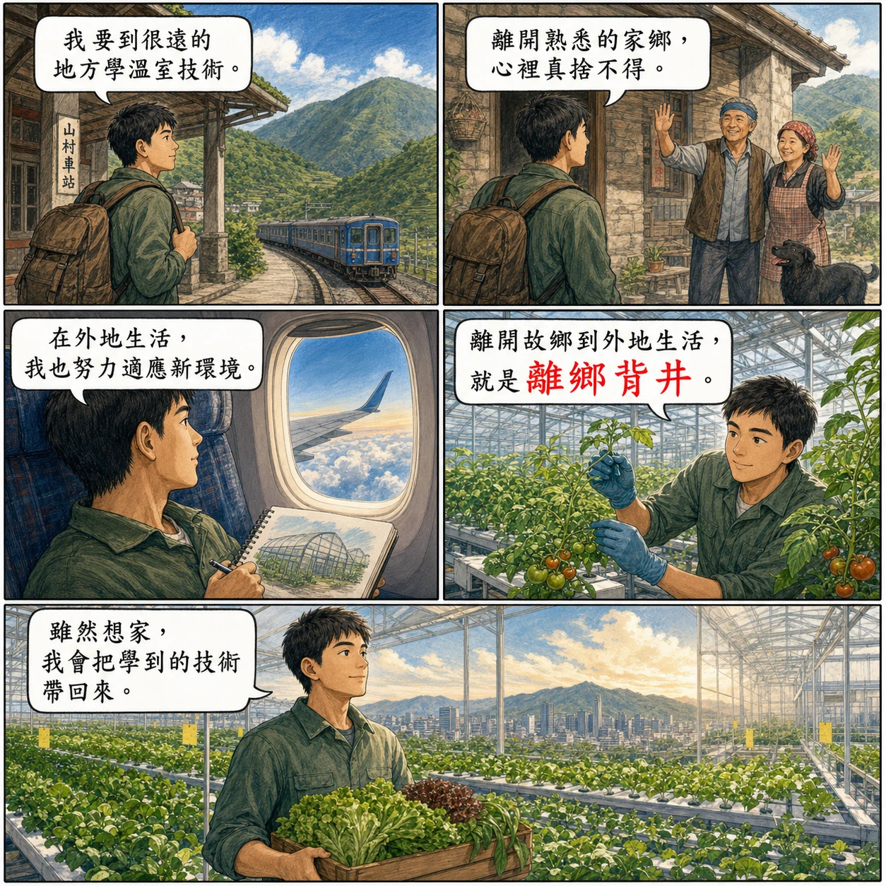 離鄉背井的 AI 生成成語漫畫