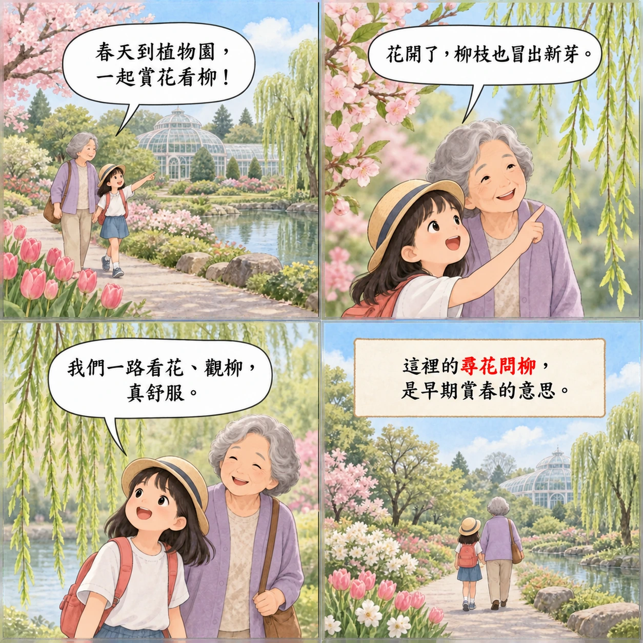 尋花問柳的 AI 生成成語漫畫