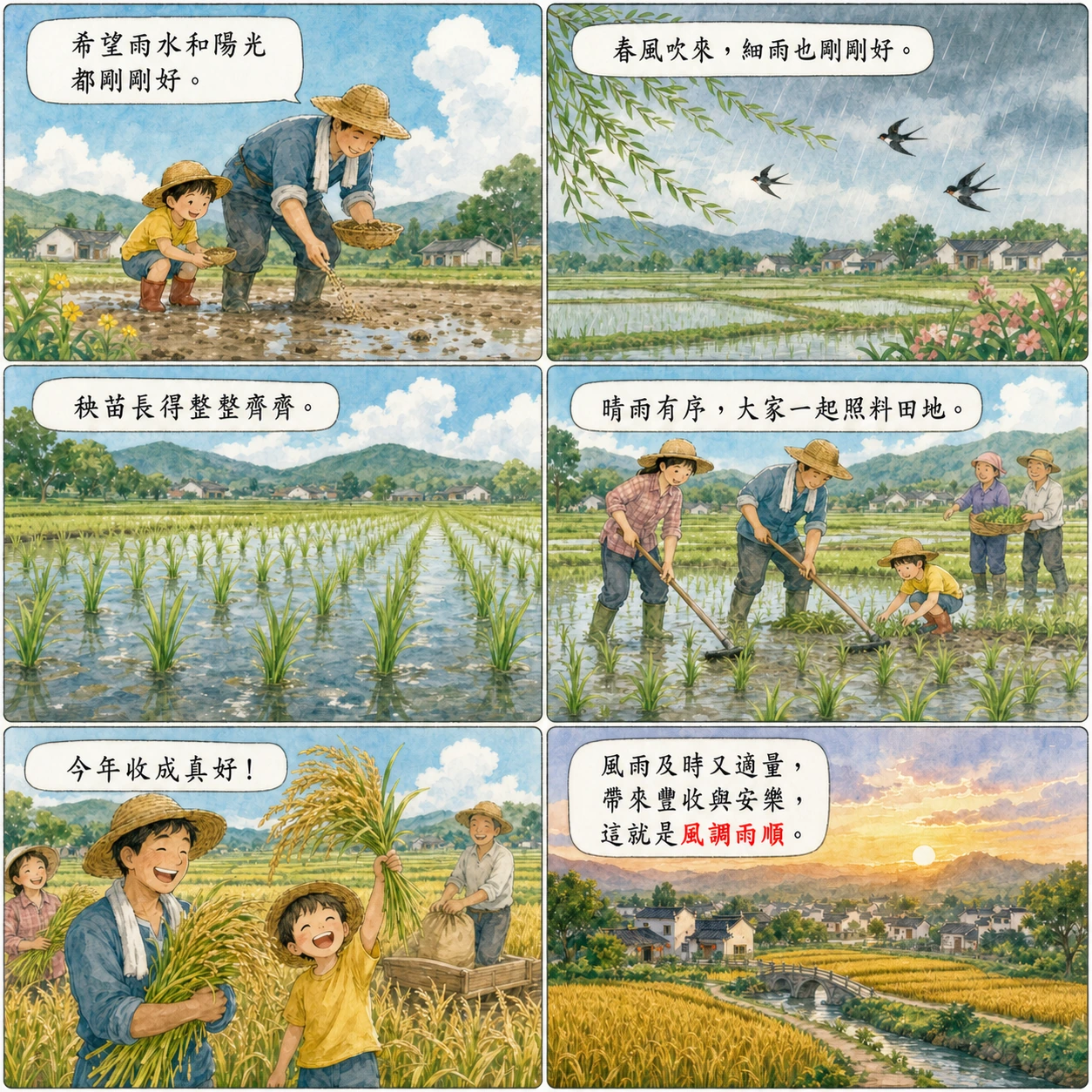 風調雨順的 AI 生成成語漫畫