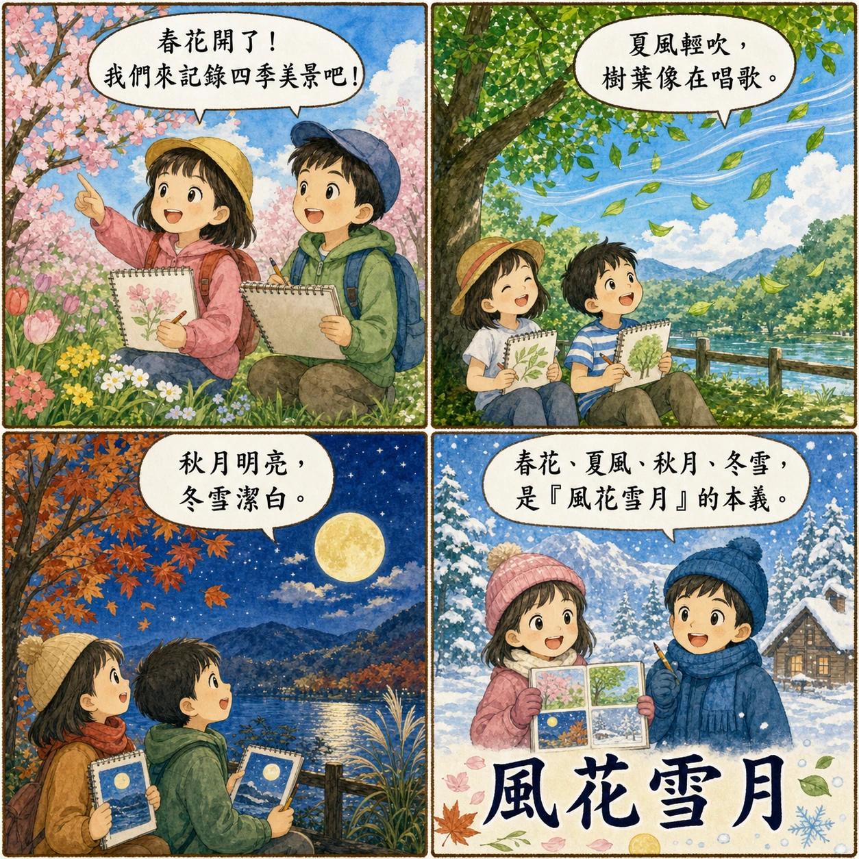 風花雪月的 AI 生成成語漫畫