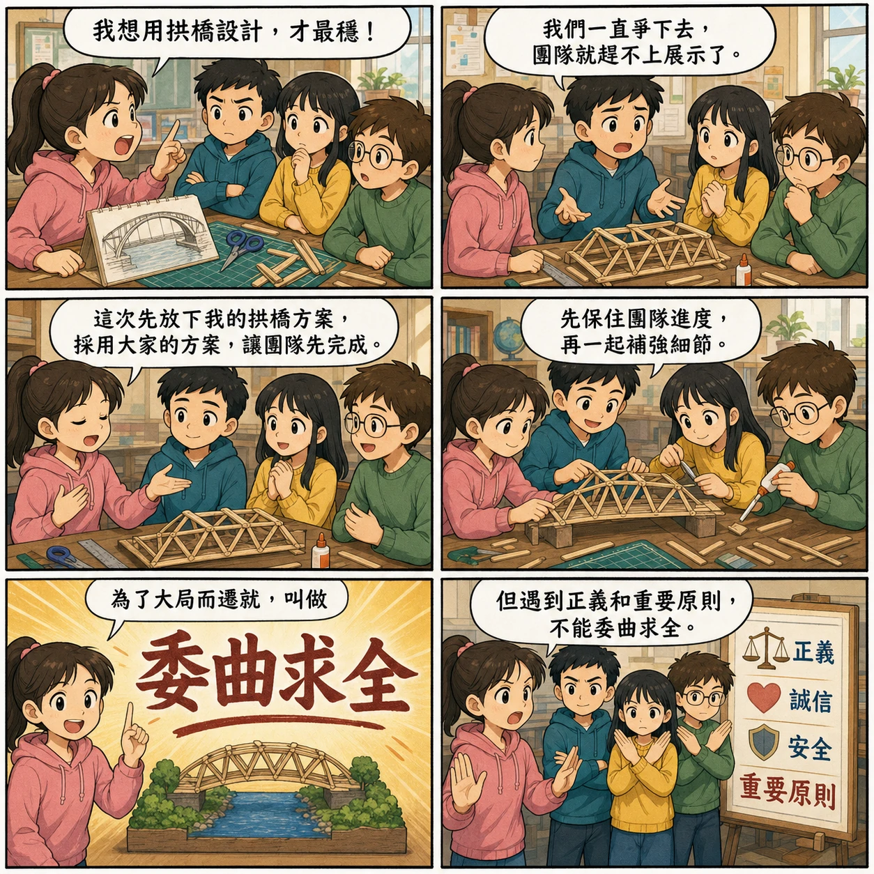 委曲求全的 AI 生成成語漫畫