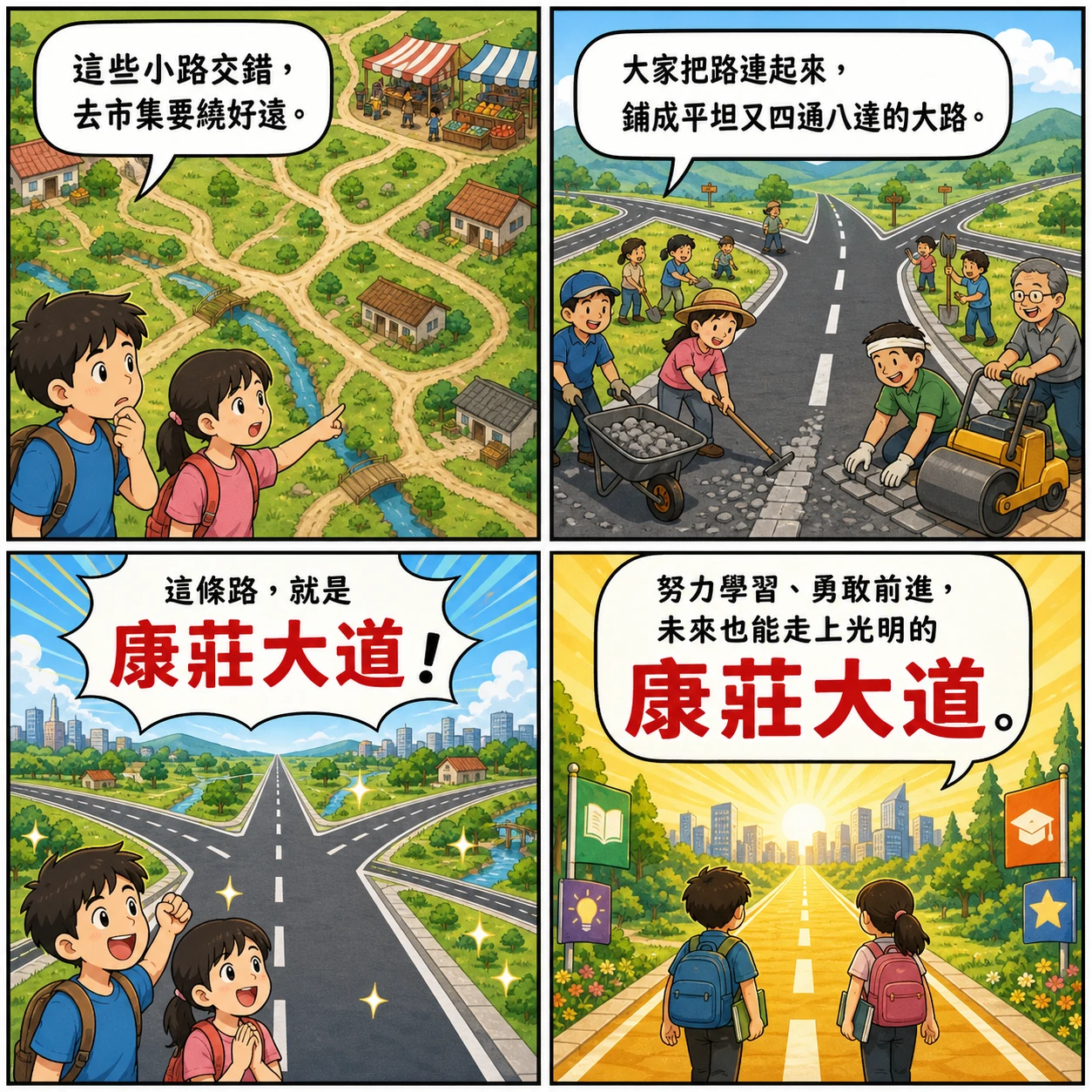 康莊大道的 AI 生成成語漫畫