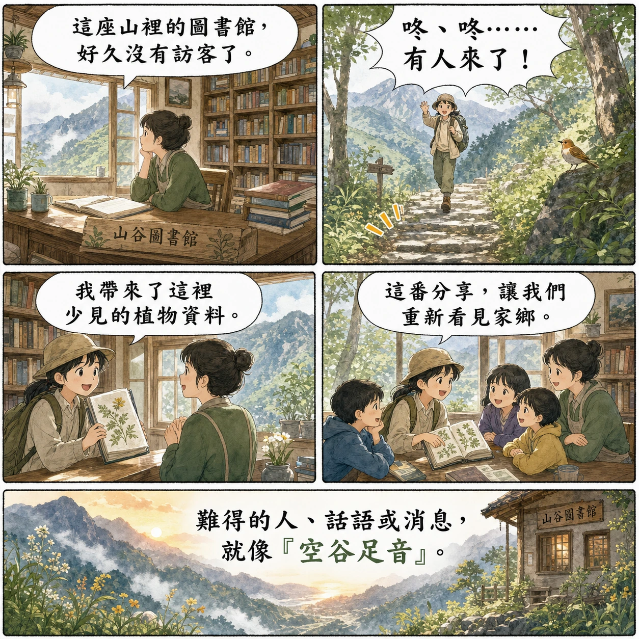 空谷足音的 AI 生成成語漫畫