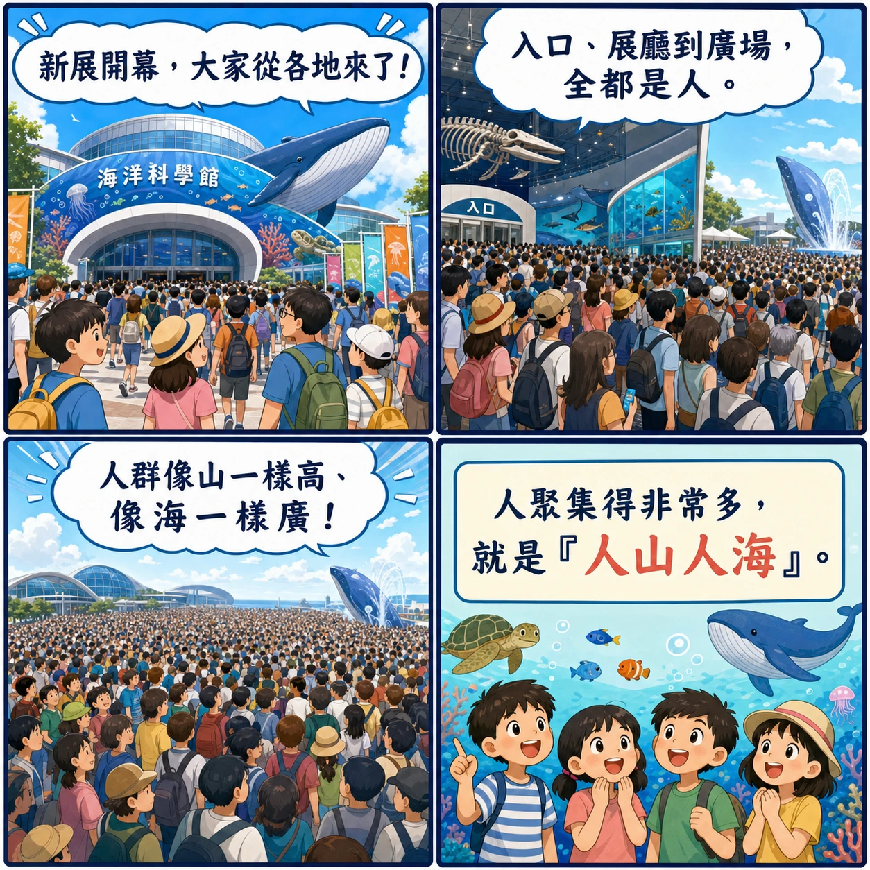 人山人海的 AI 生成成語漫畫