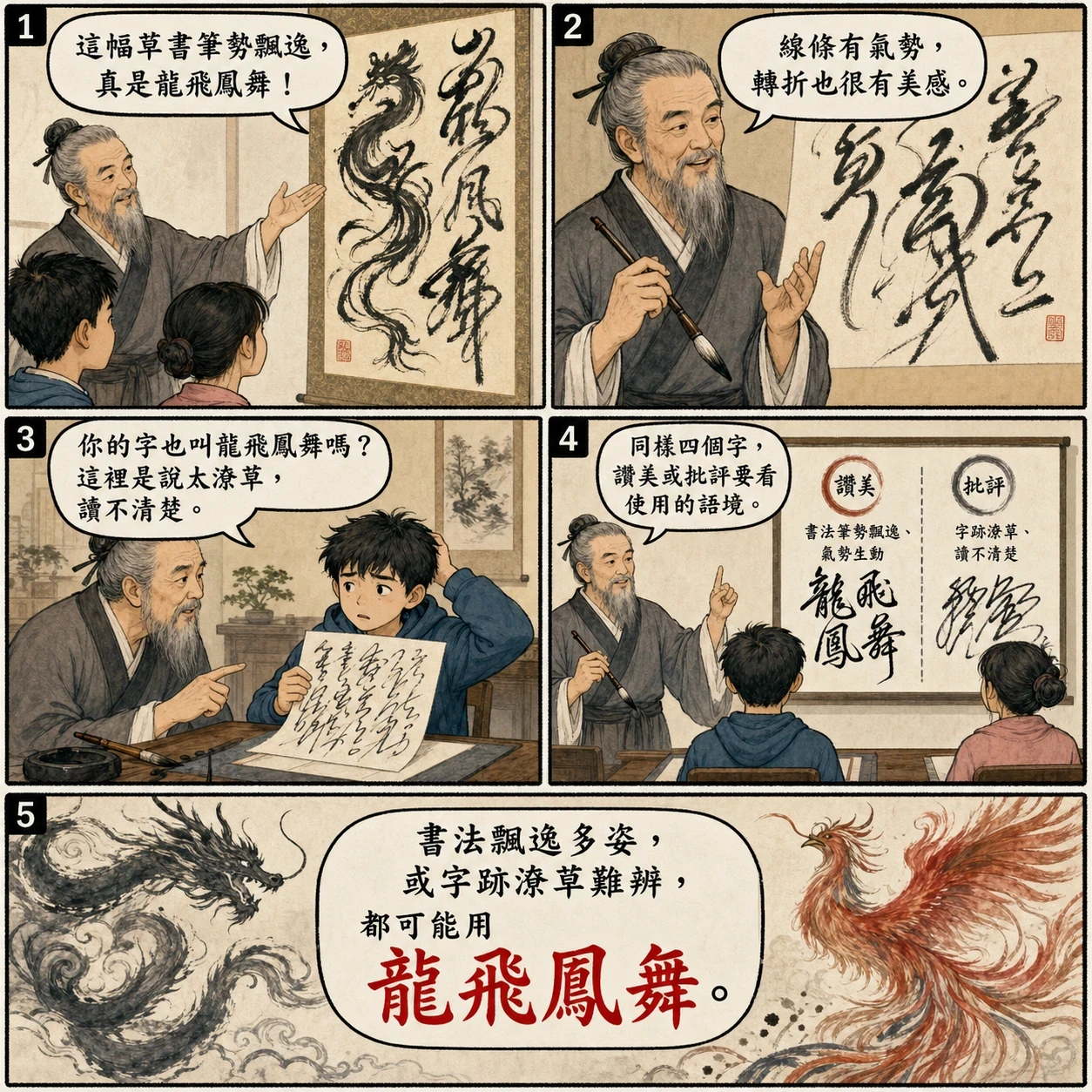 龍飛鳳舞的 AI 生成成語漫畫