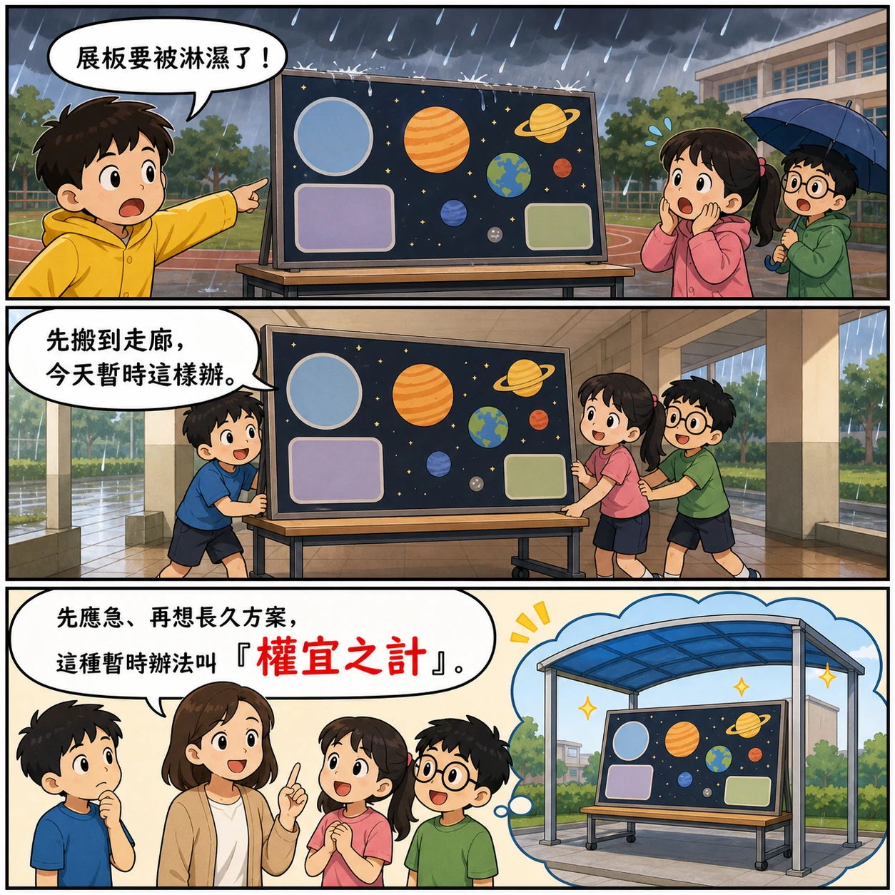 權宜之計的 AI 生成成語漫畫