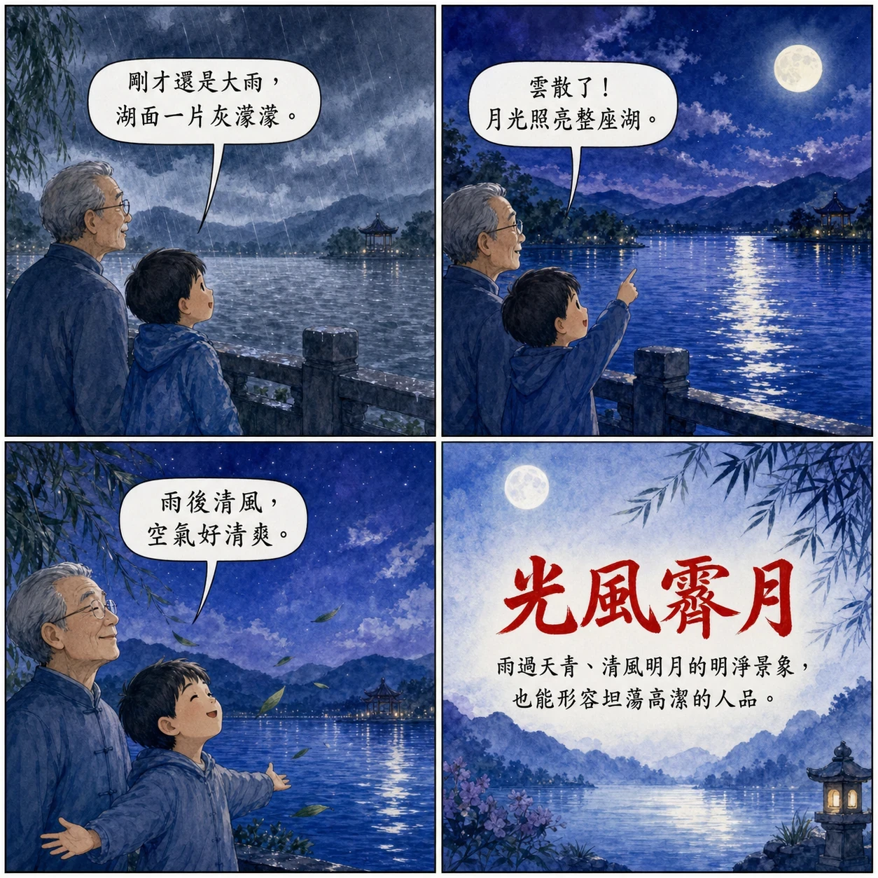 光風霽月的 AI 生成成語漫畫