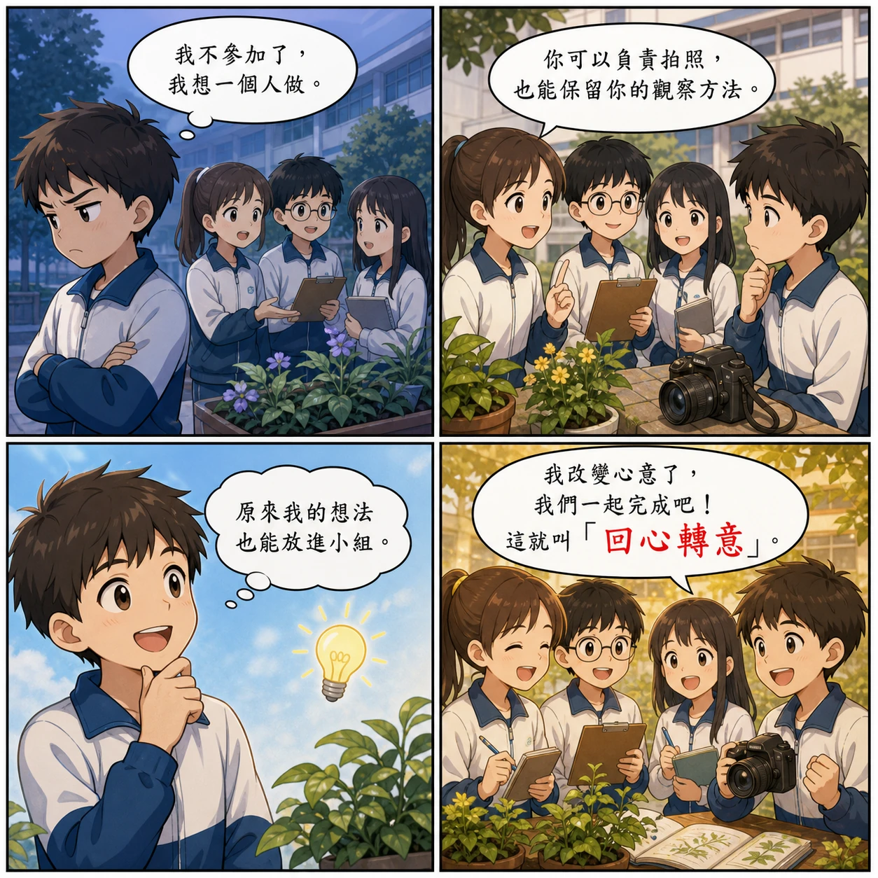 回心轉意的 AI 生成成語漫畫