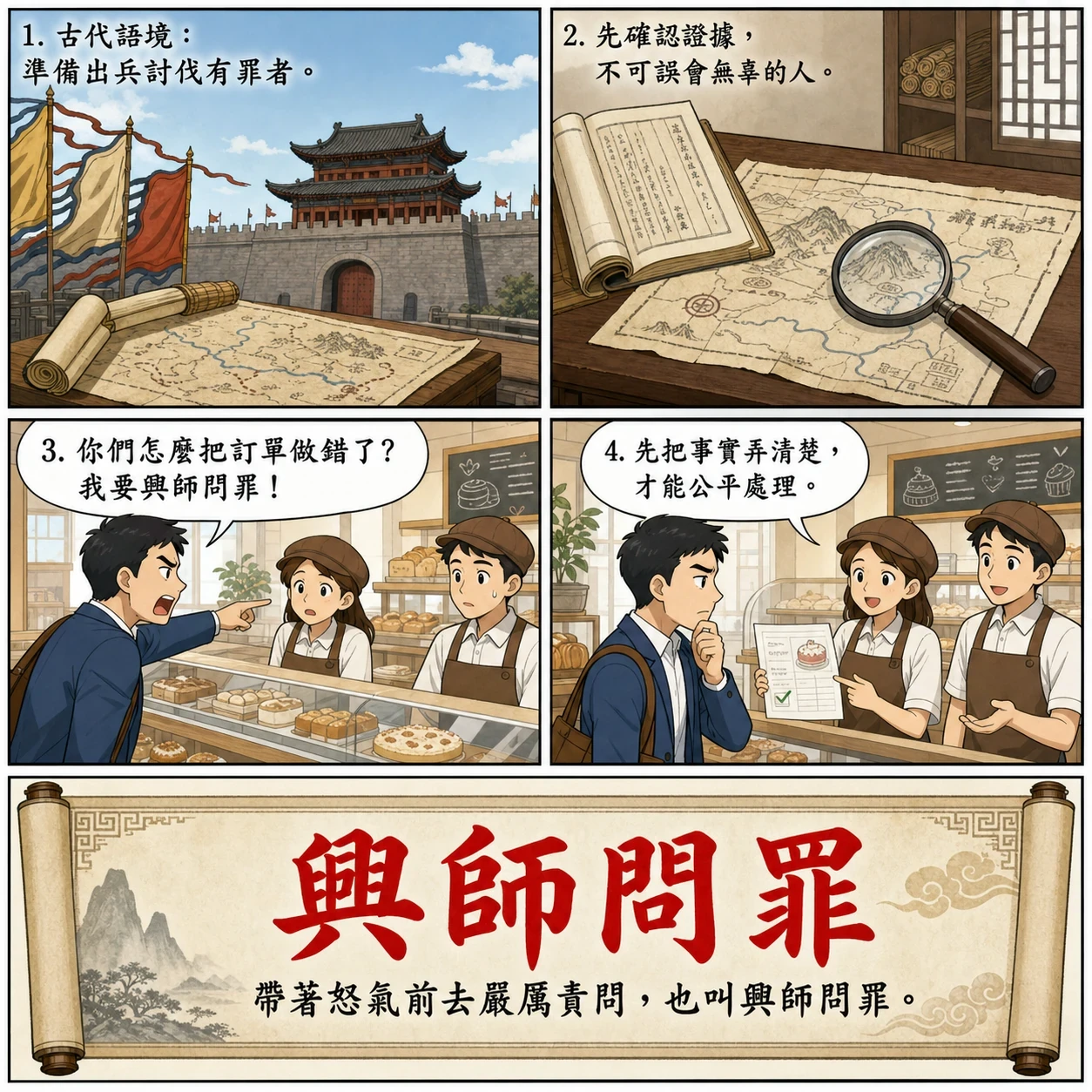 興師問罪的 AI 生成成語漫畫