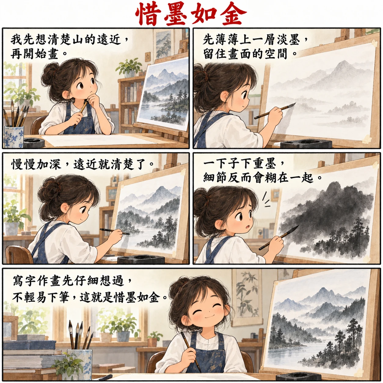 惜墨如金的 AI 生成成語漫畫