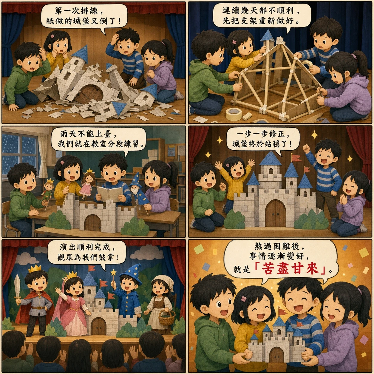 苦盡甘來的 AI 生成成語漫畫