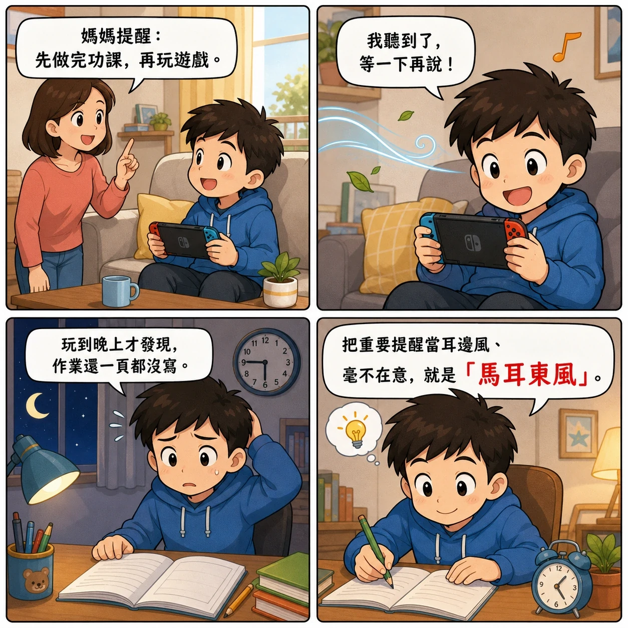 馬耳東風的 AI 生成成語漫畫