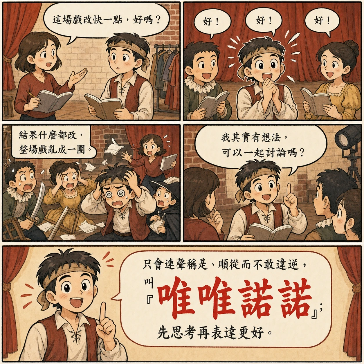 唯唯諾諾的 AI 生成成語漫畫