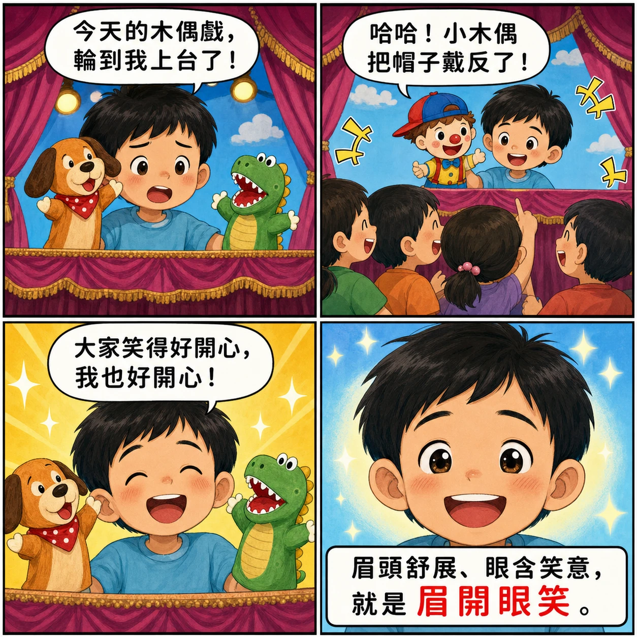 眉開眼笑的 AI 生成成語漫畫